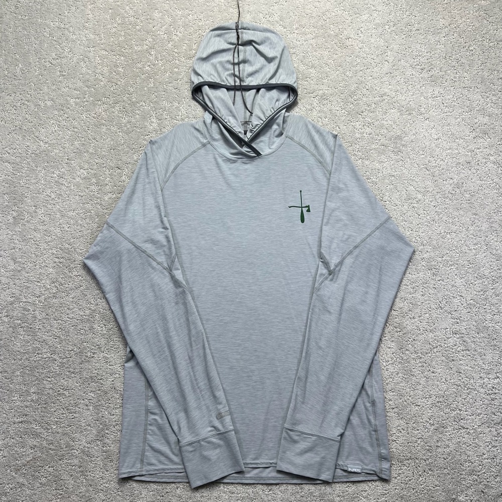 NRS Hoodie Mens Small Gray H2Core Silkweight UPF 50+ Sun Shirt Paddle Hatchet